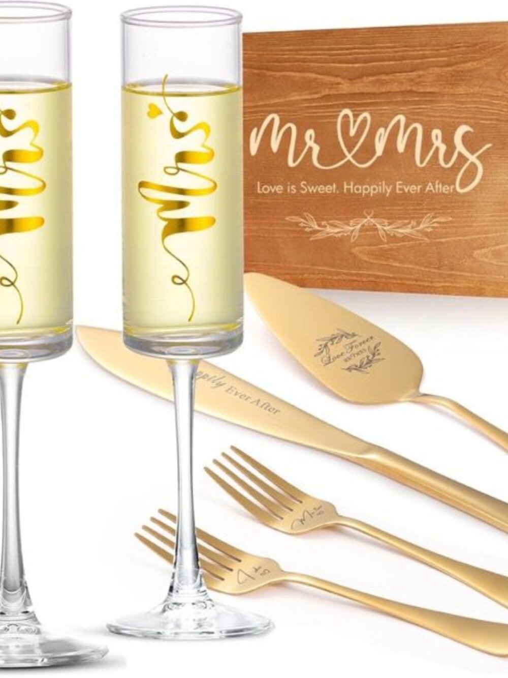 Champagne Flutes and Cake Server Set (Gold)